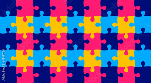 World autism awareness day puzzle pieces pattern background template celebrated in 2 April. use to banner, card, greeting card, poster, book cover, placard, frame, social media post banner template.