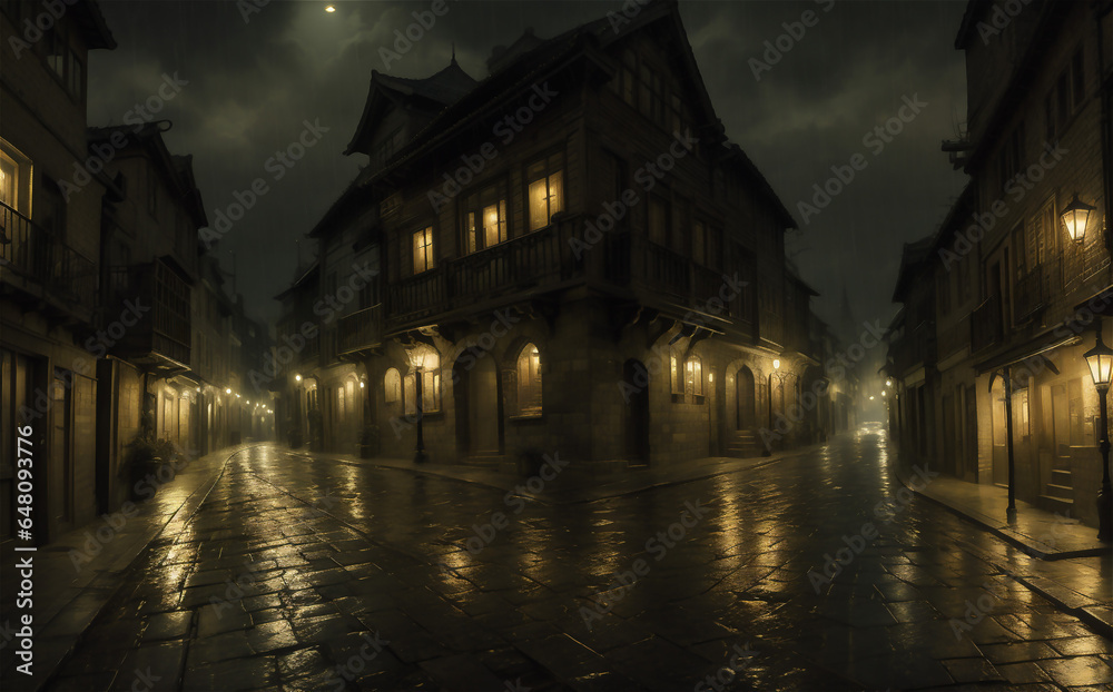 dark mystery cobbled street old city