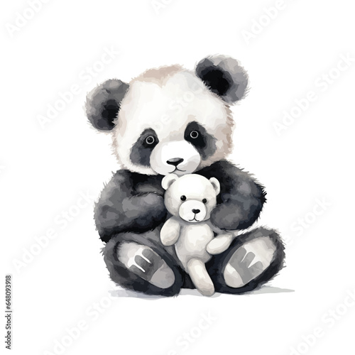 Panda's Teddy Bear Cuddle Watercolor Illustration.. © sitifatimah