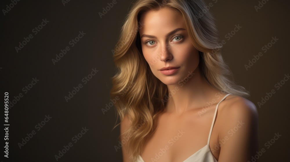 Beauty portrait of young woman in studio. Non-existent person. Beauty portrait of young woman in studio. Non-existent person.