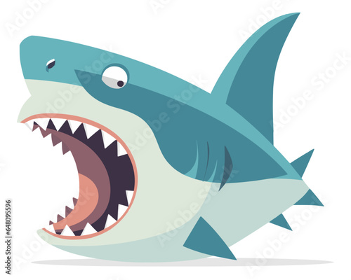 Exaggerated shark with wide open mouth and bugged out eyes