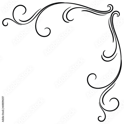 Thin line vintage corner. Medieval period of the Victorian dynasty. Fancy black monogram frame design element abstract icon collection Flower simple symbol