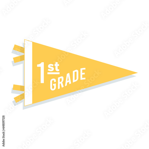 Back to school pennant flag. 1st grade. Vector illustration, flat design