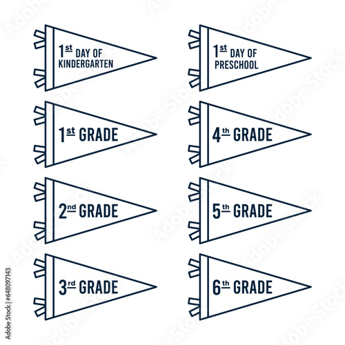 Back to school pennant flag set. First day of school. Outline icons. Vector illustration, flat design