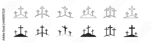 Cross symbol. Three crosses. Calvary. Vector.