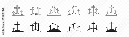 Cross symbol. Three crosses. Calvary. Vector.