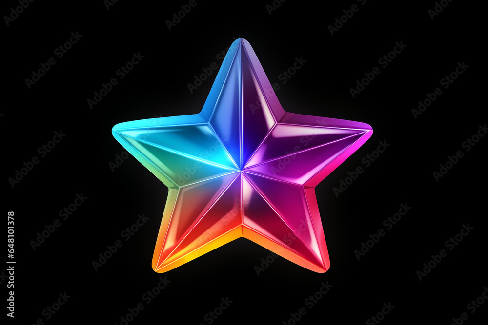 Neon bunter Stern in Regenbogen Farben auf dunklem Hintergrund. Querformat. Generative Ai. Neon bunter Stern in Regenbogen Farben auf dunklem Hintergrund. Querformat. Generative Ai.