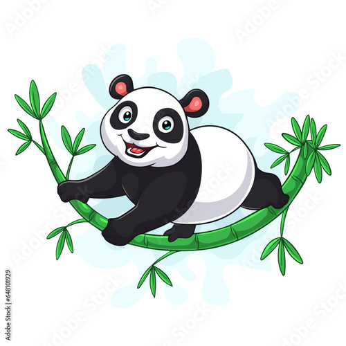Cute panda playing on bamboo tree