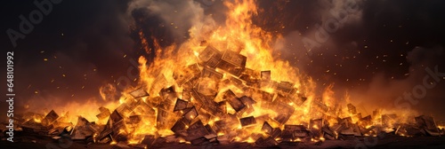 Fire Pile Of Dollars In A Mesmerizing Spectacle Of Burning Currency Economic photo