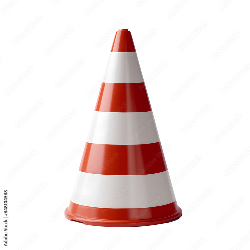 Red Traffic Cone Isolated on Transparent Background