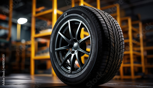 Garage and changing wheel alloy tire. Repair or maintenance auto service. digital ai  © Sattawat