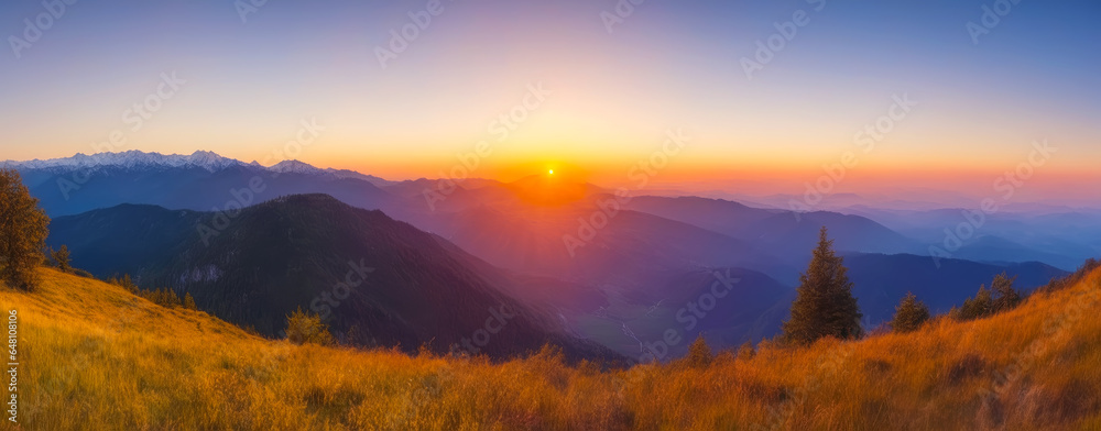 Awe Inspiring Twilight, Mountain Range Panorama, AI Generated