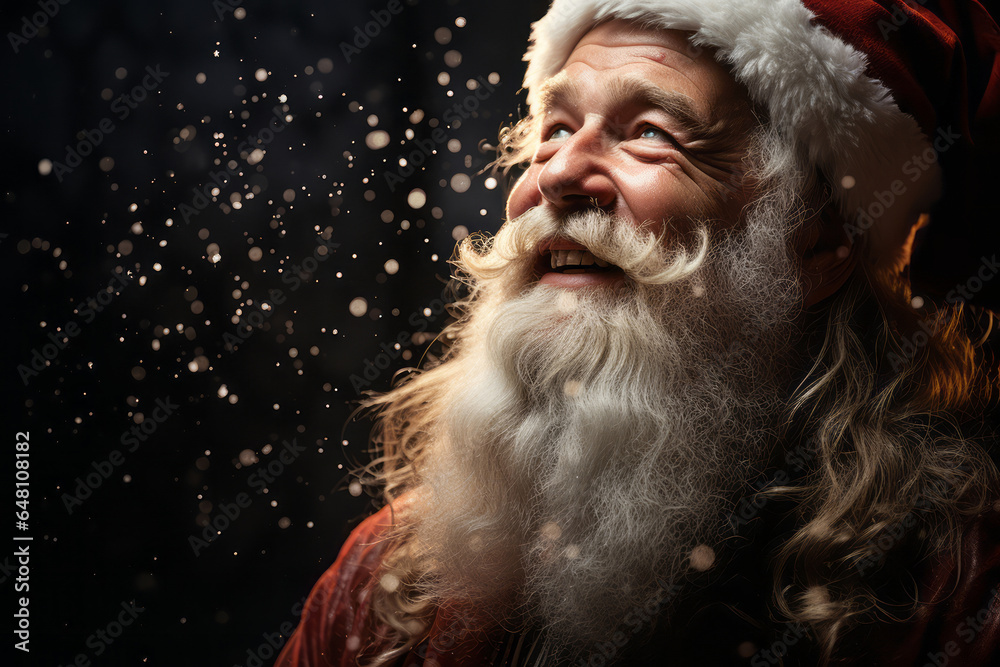 A Santa clause blowing snow flakes
