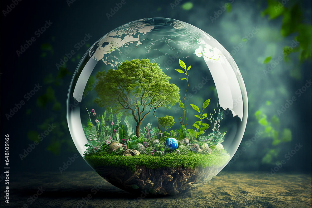 Miniature earth with green spaces. environment, Miniature background around the earth.