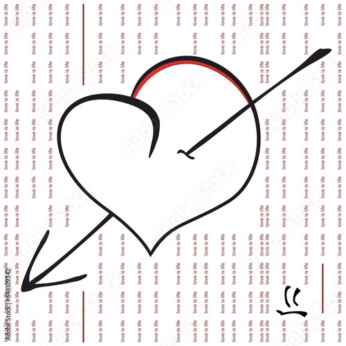 LOVE IS LIFE. The heart is love, a beautiful poster for the interior. Flat heart design