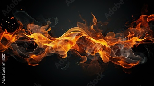  a black background with orange and red fire and smoke swirling around it.  generative ai © Anna