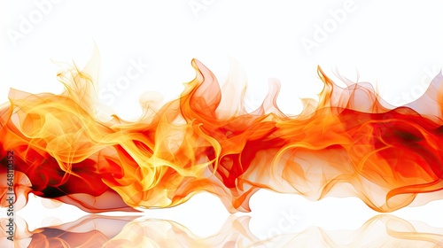  a red and yellow fire is on a white background with a reflection. generative ai
