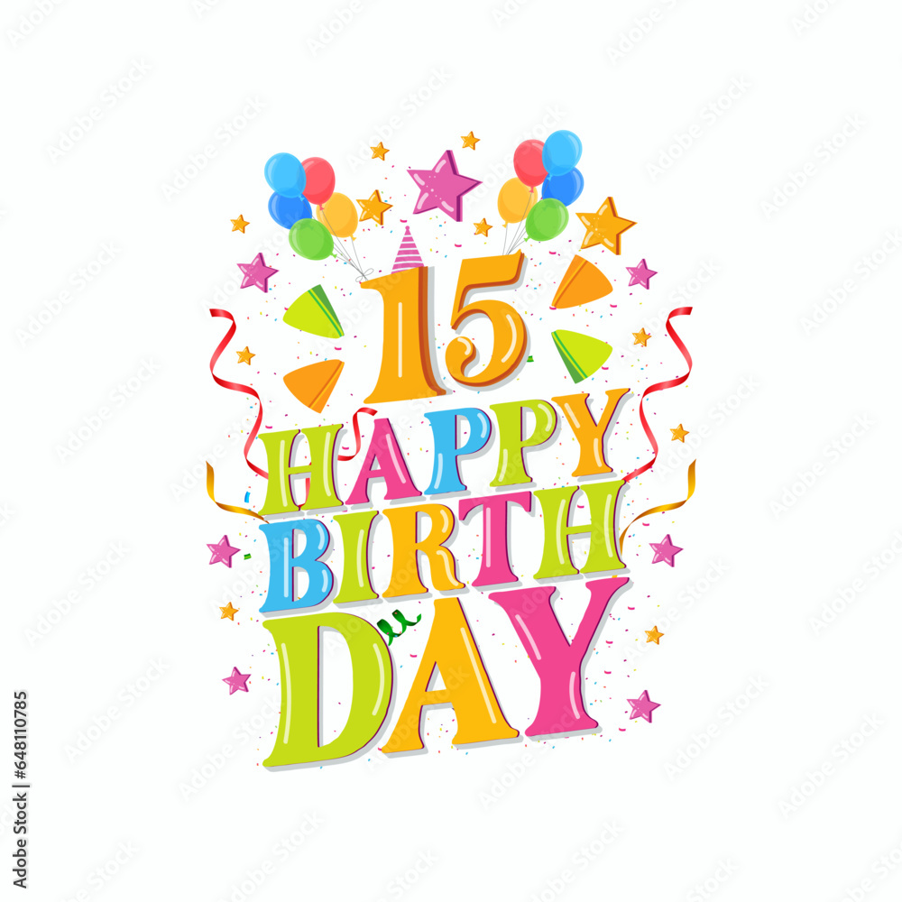 15th happy birthday logo with balloons, vector illustration design for birthday celebration, greeting card and invitation card.