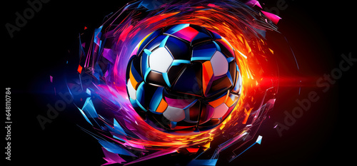 Soccer ball in multiple colors  with an abstract background  wallpaper. Colorful Football ball.