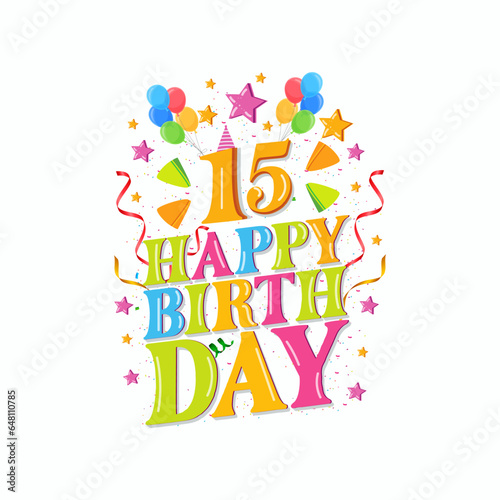 15th happy birthday logo with balloons, vector illustration design for birthday celebration, greeting card and invitation card.