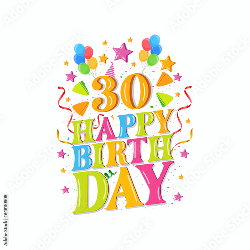 30th happy birthday logo with balloons, vector illustration design for birthday celebration, greeting card and invitation card.