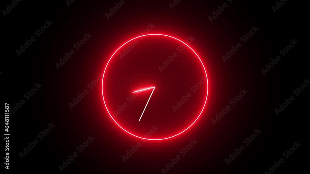 Neon animated analogue clock. Analogue style digital animated clock