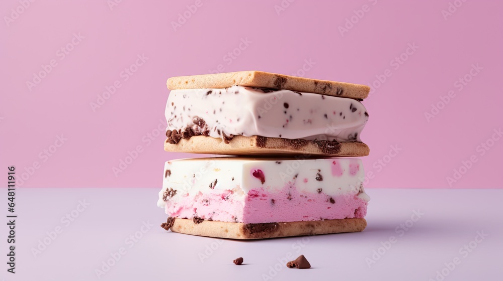 two ice cream sandwiches stacked on top of each other on a table. generative ai two ice cream sandwiches stacked on top of each other on a table. generative ai