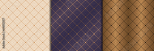 Luxury gold geometric seamless pattern geometric with overlapped square rhombus and striped line ,vector background for card, textile, packaging, branding.