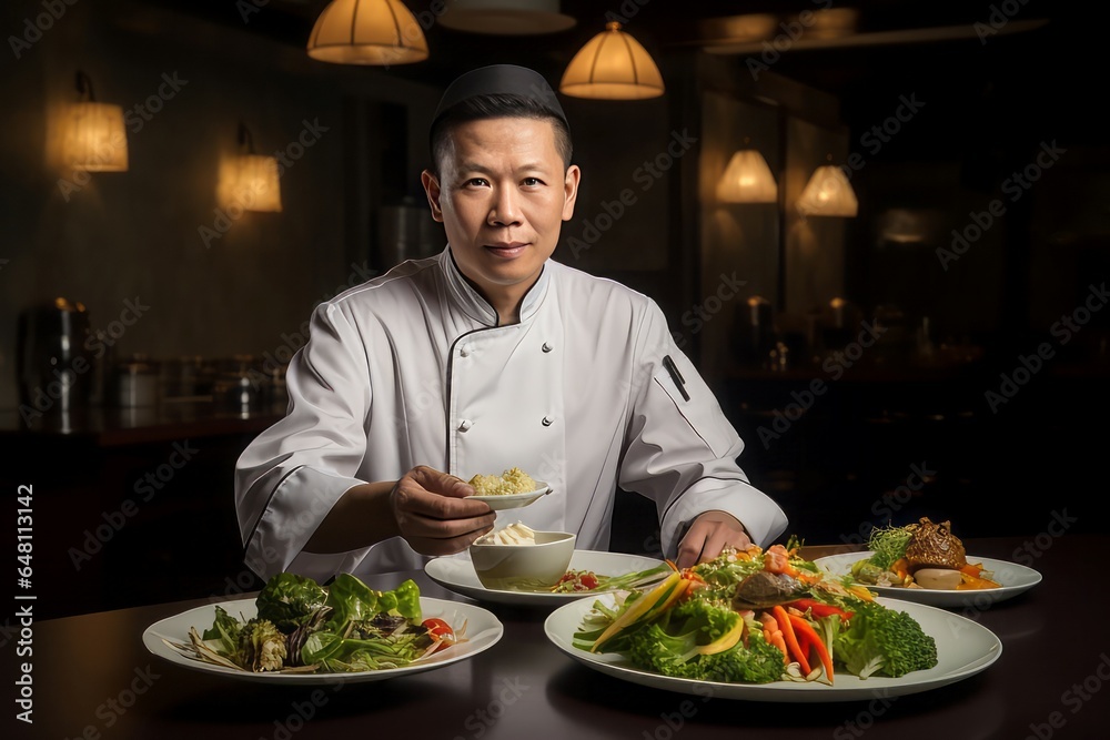 Asian male chef food. Generate Ai Asian male chef food. Generate Ai