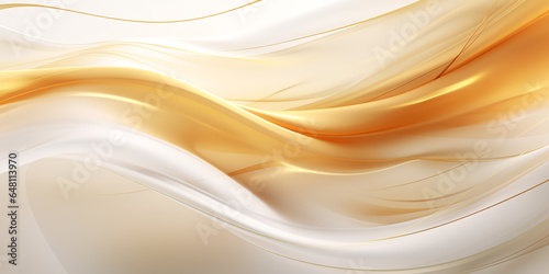 long golden lines on white smooth abstract silk background.ai generative © Oleksandr