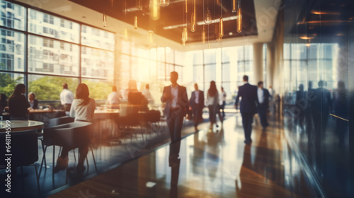 Business office with blurred people casual wear  with blurred bokeh background.ai generative