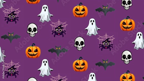 purple pattern background,halloween,spider,ghost,bat,skull