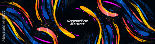 Abstract and Colorful Brush Background with Halftone Effect. Sport Banner. Brush Stroke Illustration. Scratch and Texture Elements For Design