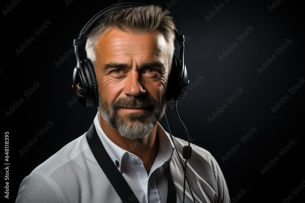 portrait of man wearing headphones . calling center portrait of man wearing headphones . calling center