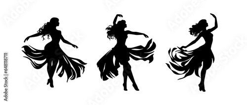 Set Vector young woman ballerina ballet dancer dancing silhouette isolated on white ballroom dancing