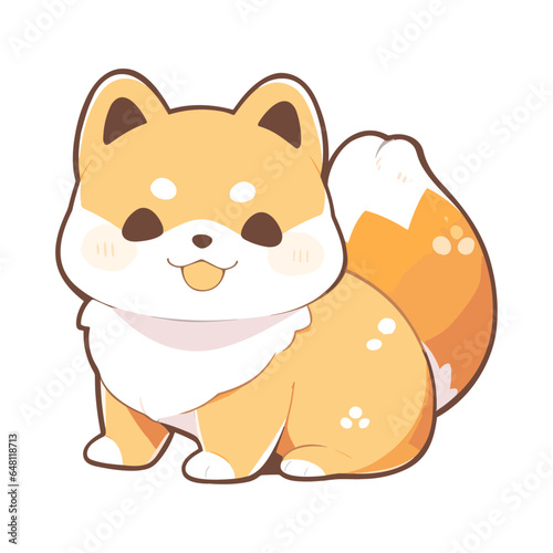 Cute smiling welsh akita inu shiba inu dog vector cartoon flat style illustration isolated sticker on white background. Element for your card, design, print, chat, sticker etc.