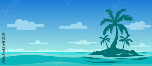 Fototapeta Naklejka Na Ścianę i Meble -  vector flat tropical landscape of a small island with a palm tree as a banner on a colorful background