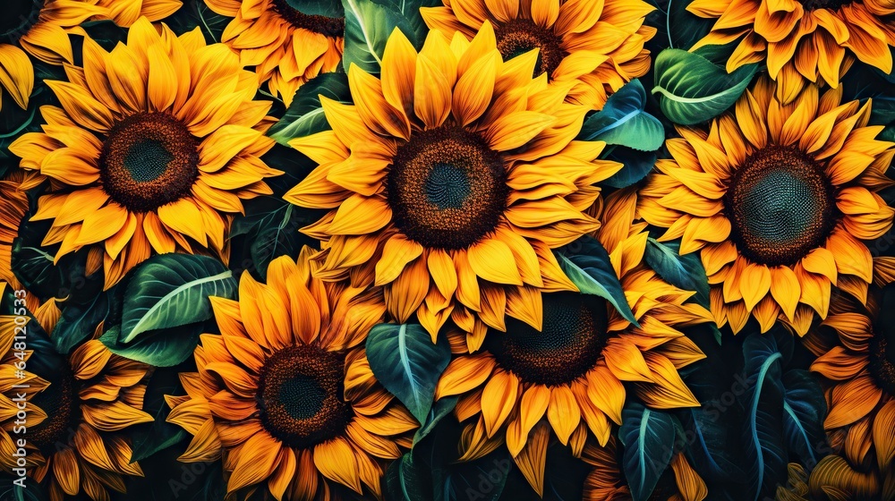a large group of sunflowers with leaves on them. generative ai a large group of sunflowers with leaves on them. generative ai