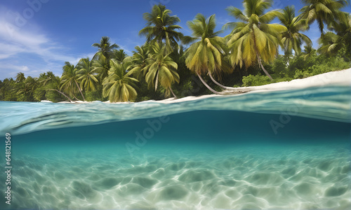 Sea split with palms and underwater © karandaev