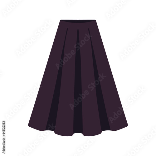 Black long skirt vector illustration, flat black casual long skirt vector art isolated on a white background