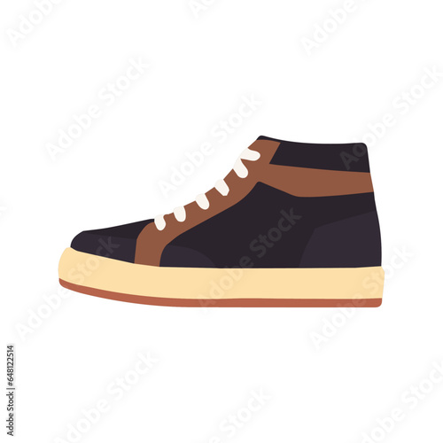 Sneakers vector illustration, flat black sneakers with cream outsole vector art isolated on a white background