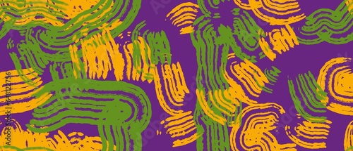 Seamless abstract textured pattern. Simple background green, orange, purple texture. Lines. Digital brush strokes background. Design for textile fabrics, wrapping paper, background, wallpaper, cover.