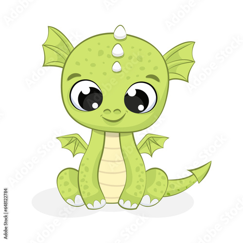 Cute Vector Illustration of Baby Dragon with wings 