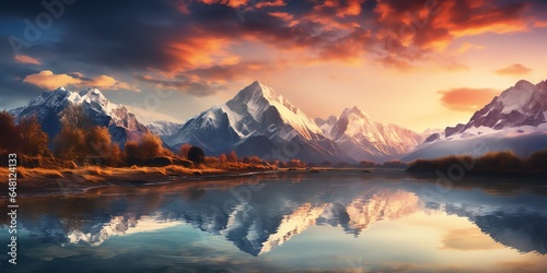 Far view of a mountain with reflection in the lake