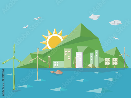 Embossed_A005_island shows the concept of protect the environmental vector illustration graphic EPS 10