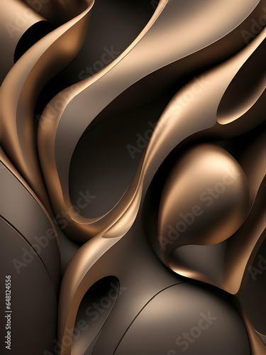 Abstract background with smooth shapes, bronze monochrome 