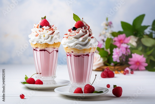 A delightful milkshake made from freshly blended strawberries and blueberries photo