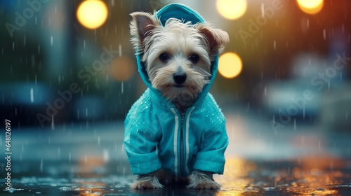 Puppy on a rainy day かわいいレインコートの仔犬