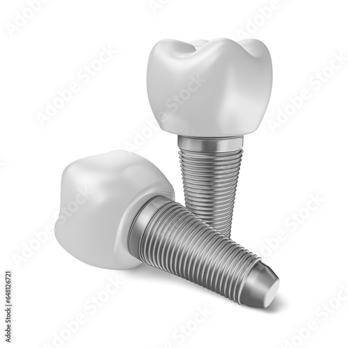 Fototapeta Naklejka Na Ścianę i Meble -  Realistic tooth with implant thread on transparent background in 3d rendering