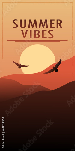 flying birds over the mountains landscape poster vector illustration